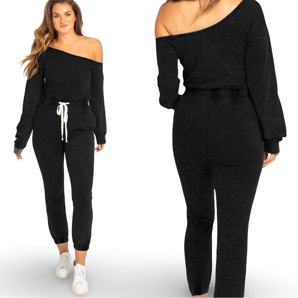 Le Lis Off-the-Shoulder Sweatshirt Jumpsuit Romper | Luxe Cotton Blend | M